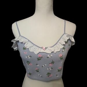 For Love & Lemons Floral Crop Top with Lace Ruffle